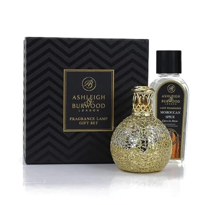 Image of ASHLEIGH &amp; BURWOOD Gift Set Fragrance Lamp with Moroccan Spice Scent 250ml Home Ornamental Design Handcrafted Mosaic Sandalwood, Nutmeg Orange (Includes Little Treasure Lamp)