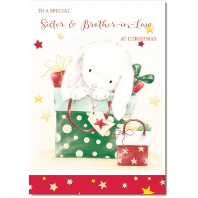Image of doodlecards Sister and Brother in Law Christmas Card Cute Rabbit with Parcels Medium Size for &amp; Plain Envelope