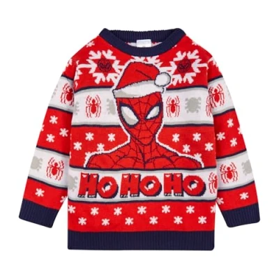 Image of Marvel Spiderman Christmas Jumper Boys Xmas Childrens Acrylic Knitted Sweatshirt Spider Man Gifts for 3 4 Years Red
