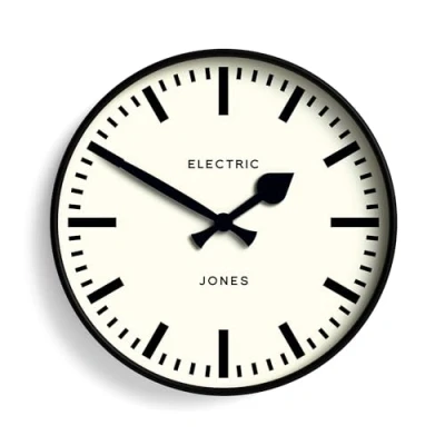 Image of Jones Clocks® Tiger wall clock Modern round station 30cm Black Cool designer look for kitchen, living room or office