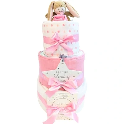 Image of New Baby Gifts for Born Gift Set 3 Tier Nappy Cake Hamper Present Showers &amp; Parent Guess How Much I Love You (Girl)