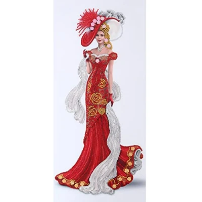 Image of 5D Diamond Art Painting Kits Dress Lady Full Round Drill Elegant Gem Craft for Home Wall Decor Gift Adults and Kids 12 x 24 inch (Red Black)