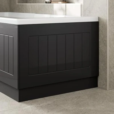 Image of Affine® Tongue &amp; Groove 700mm End MDF Bath Panel 15mm, Modern Wooden Panels for Bathroom Baths Soaking Tubs, Adjustable Plinth, Easy to Cut, Black Gloss