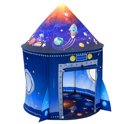 Image of WillingHeart Rocket Ship Play Tent for Kids Boy Girl Pop Up Astronaut Spaceship Space Pretend House Toddler Indoor Outdoor Games Party Children Portable Birthday Toy Baby Playhouse