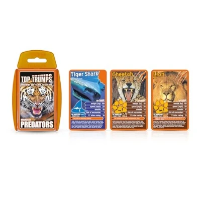 Image of Top Trumps Deadliest Predators Classic Card Game, learn facts about the Great White Shark, Komodo Dragon and King Cobra in this educational pack, gift toy for boys girls aged 4 plus