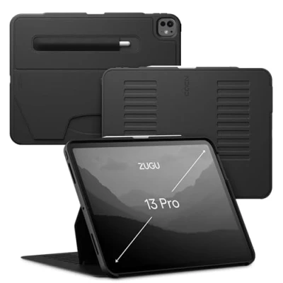 Image of ZUGU iPad Pro 13 Inch Case (M4) 2024 Ultra Slim Protective Cover Wireless Apple Pencil Charging Convenient 10 angle Magnetic Stand &amp; Auto Sleep/Wake [ Black ]