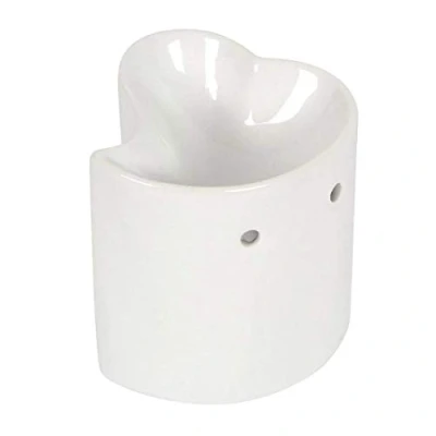 Image of Elegant White Heart Oil Burner 9cm x 8cm (1 Pc) Ceramic Material Perfect Ambience Enhancer for Home &amp; Office