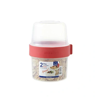 Image of Lock &amp; Two Way Plastic Cereal To Go Cups Small Lunch Box with Screw Lid and Containers 360ml 310ml
