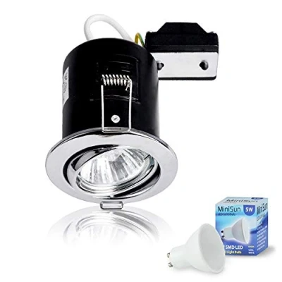 Image of MiniSun Fire Rated Polished Chrome Tiltable GU10 Recessed Ceiling Downlight Complete with a 5w LED Bulb [6500K Cool White]