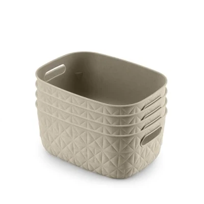 Image of Curver Softex Set of 4 100% Recycled Small Rectangular Storage Baskets 4L Chalk White