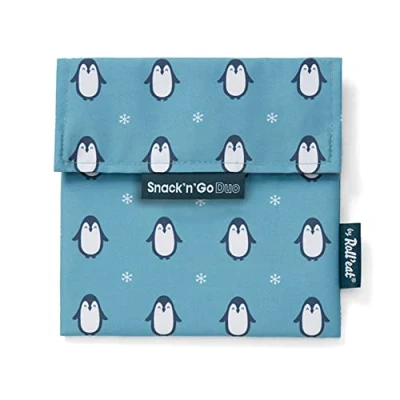 Image of Roll&#039;eat ® Reusable Snack Bag Kids Snacks Container Eco Friendly Food for Storage Penguin Holder Snack&#039;n&#039;Go Duo Animals