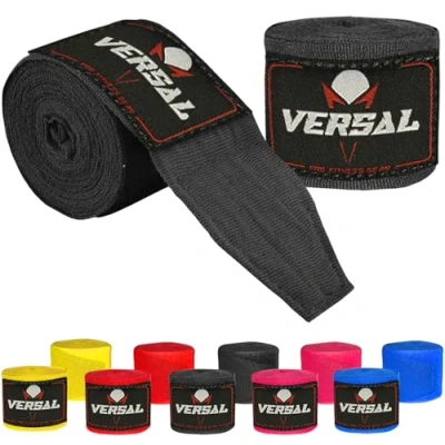 Image of VERSAL Boxing Hand Wraps 4 Meter Inner Gloves Bandages Wrist Support Under Mitts Knuckle Fist Protector MMA Muay Thai Kickboxing Handwraps for Martial Arts Training Gym Workout (Black)