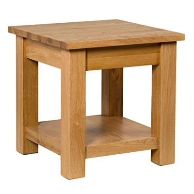 Image of Hallowood Furniture Waverly Oak Small Coffee Table with Shelf, Solid Side for Living Room &amp; Space, Wooden Bedside Lamp Table, Occasional Plant Stand