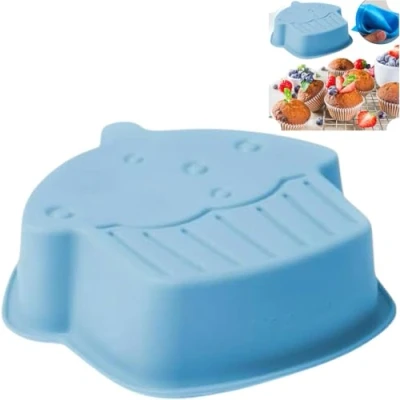 Image of Silicone Cake Mould Non Stick Teddy, Round, Gingerbread, Cupcake, Heart, Star Shape Baking Pan Tray (Junior Chef Cupcake Blue Mould)