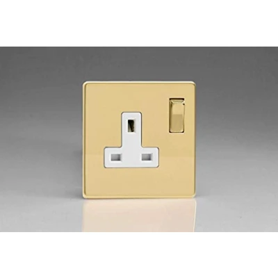 Image of Varilight Screw Less Polished Brass 1G 13A Switched Socket White