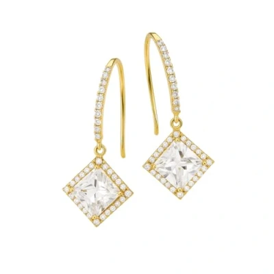 Image of Carissima Gold Women&#039;s 9ct Yellow Square Cubic Zirconia Drop Earrings