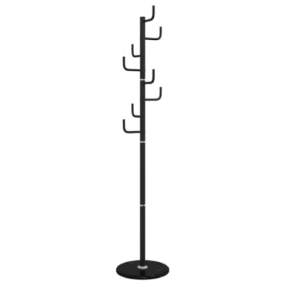 Image of vidaXL Black Iron Coat Stand Rack Freestanding Clothes Hanger with Marble Base, Modern Storage Hooks for Hallway/Living Room