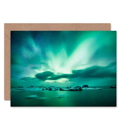 Image of Wee Blue Coo Greeting Gift Photo Arctic Aurora Borealis Northern Lights Sealed Card Plus Envelope Blank inside