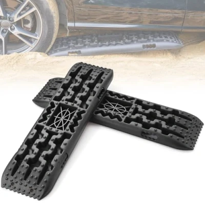 Image of VEVOR 10 TON Traction Boards with PP Material, Recovery for Off road Vehicles/Cars/Pickups/SUVs/RVs, Pair Tire Mats on Snow, Sand, Mud and Loose Terrain, Storage Bag, Long, Black