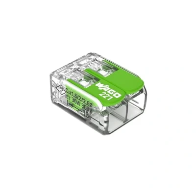Image of WAGO Green Range Terminal Block 2 Wire, to 4 mm², Splicing Connectors Pole with Lever for All Conductor Types Pluggable, 221 422, 100 pcs