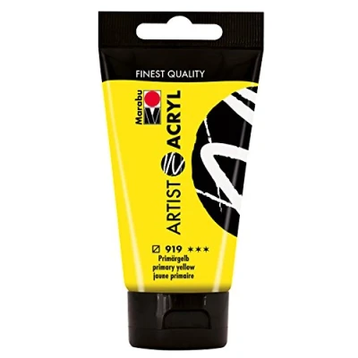 Image of Marabu 12200002919 Artist Acrylic Primary Yellow 75 ml, Fine Paint in Quality, Water based, Pastose Consistency, Highly Pigmented, Very Good Brilliance and Coverage