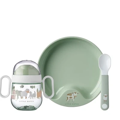 Image of Mepal Baby dinnerware 3 Piece Set Mio Includes Leak Proof Sippy Cup, Trainer Plate &amp; Spoon Dishwasher Safe BPA Free of Little Farm
