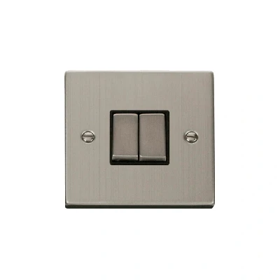 Image of Click Deco 2 Gang Way Ingot 10AX Switch Stainless Steel Black Inserts