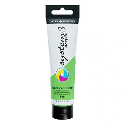 Image of Daler Rowney System3 Acrylic Paint, Plastic Tube, 5.07oz 150 ml, Fluorescent Green