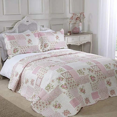 Image of Emma Barclay Cotswold Quilted Patchwork Bedspread Set in Pink Double