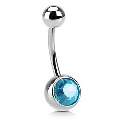 Image of The Goldmine 14GA(1.6mm) 3/8&quot;(10mm) Turquoise Colour Gemmed Belly Piercing 316L Surgical Stainless Steel Bar