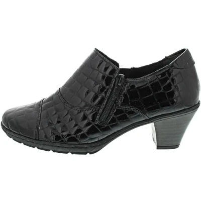 Image of Rieker 57173 03 Black Patent Croc Ladies Trouser Shoe (Black, UK Footwear Size System, Adult, Women, Numeric, Medium, 8)