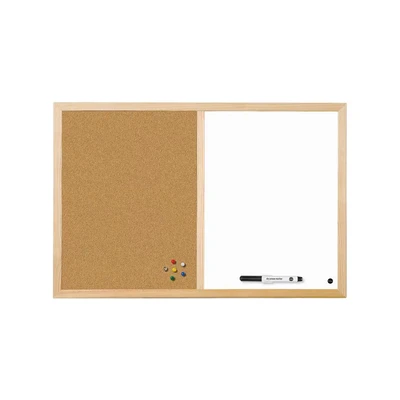 Image of Bi Office MX03001010 Budget Wood Frame Combination Board, Cork And Whiteboard Dry Wipe Memo 60 x 40 cm