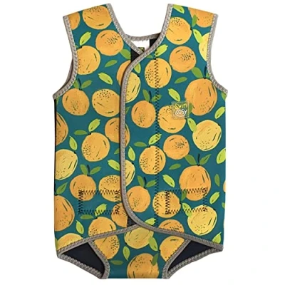 Image of Swim Cosy Baby/Toddler Wetsuit Vest with UPF50 Neoprene Wrap around design for Boys/Girls 0 3 years Unicorns, Dinosaurs, Ducks (Orange Splash, LARGE 18 30 Months)