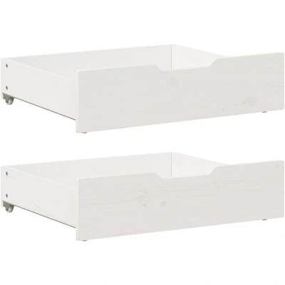 Image of vidaXL 2 Piece White Bedside Cabinet, 75 x 55 16 cm, Pine Wood, Drawer Under the Bed, Bed Storage Box with Wheels