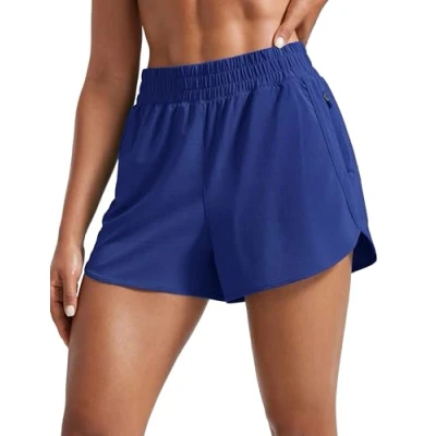 Image of CRZ YOGA Women&#039;s High Waist Running Shorts 3&#039;&#039; Mesh Liner Quick Dry Athletic Gym Workout with Zipper Pocket Larkspur Blue 16