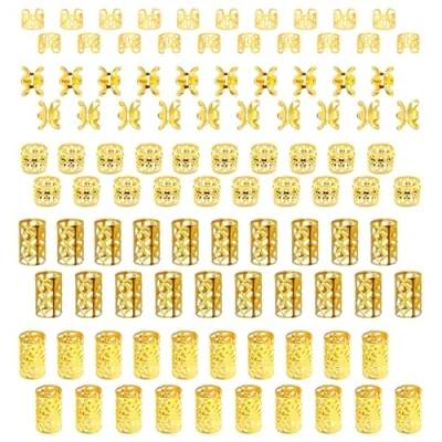 Image of INNAL 100 Pieces Gold Hair Cuffs, Aluminum Dread Locks Jewelry Rings Adjustable Beads Braid Dreadlocks jewellery for Braids Accessories Braiding Decorations