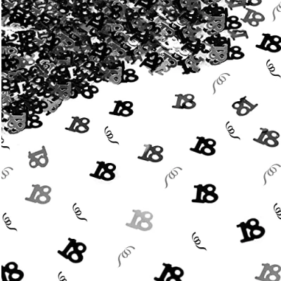 Image of SHATCHI 56g Black &amp; Silver 18th Birthday Confetti Foil Metallic Glitz Table Scatter Sprinkles Age Bday Party Decorations,12mm
