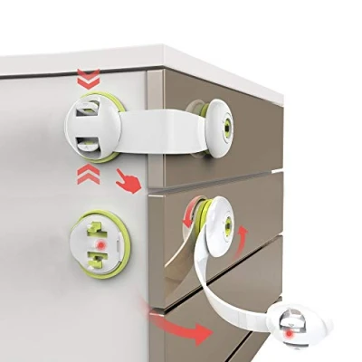 Image of Child Safety Locks, Flow.month 10 Pack Cupboard No Tools or Drilling Needed, Baby Cabinet Locks for Kitchen Cabinets, Drawers, Appliances, Closet, Kitchen, Fridge and Oven, Trash