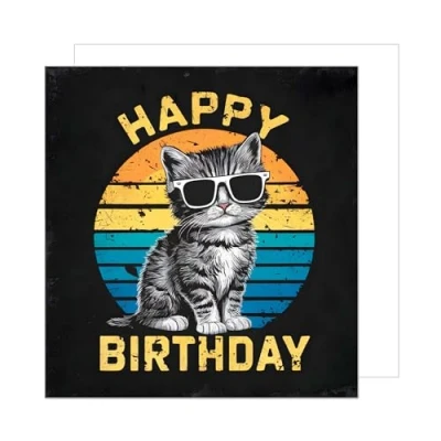 Image of Edition Seidel premium square Birthday Card with envelope. Happy Billet Animal for Woman Man Cool Cat Kitten Funny Humor (GQ300 SW024)