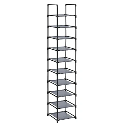 Image of SONGMICS 10 Tier Shoe Rack, Stand, Space Saving Storage, 33 x 173 cm, Metal Frame, Non Woven Fabric Shelves, for Hallway, Bedroom, Grey LSR110G01