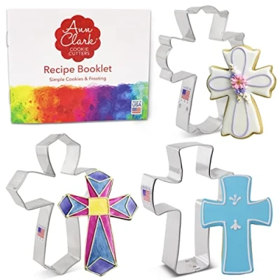 Image of Cross Cookie Cutters 3 Pc. Set Made in USA by Ann Clark, Holy Cross, Extra Large Fancy