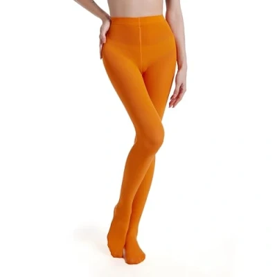 Image of Frola Tights for Women 80 Denier Semi Opaque Solid Color Footed Pantyhose Ladies Tights(S M,Orange)