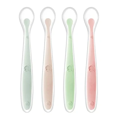 Image of Tomedeks 4 Silicone Baby Spoons, Soft Curved Feeding Spoon, Rice Porridge Spoon Set From 1 Month (color)