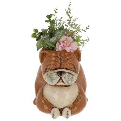 Image of Shudehill Giftware Village Pottery Top Dog Planter Beagle, Bulldog or Snoozing Indoor Design Plant Pots (Snoozing Bulldog)