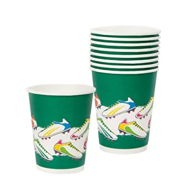 Image of Talking Tables Football Cups Pack of 8 Recyclable and Disposable Kids Party Tableware for Birthday, FIFA, England, Euro, Soccer Pitch, Green