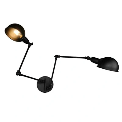 Image of TRADE® Black Retro Adjustable Wall Lighting Industrial Style Wrought Iron Long Arm Pole Lamp Swing Mount Light Sconces (2 Sets)