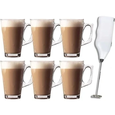 Image of MantraRaj Set of 6 Insulated Large Latte Glasses Coffee Tea Mugs Cappuccino Cups Hot Drink Mug 240ml Temperature Resistant Indoor Handle Cup for Chocolate Ice Cream Tassimo Drinks