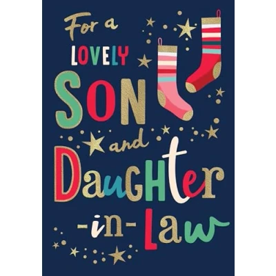 Image of Avant Garde Studios Modern Christmas Card, Couple Son &amp; Daughter In Law, navy 9 x 6 inches Piccadilly Greetings