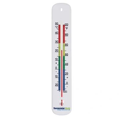 Image of Wall Thermometer 215mm Colour Coded Room Made in UK for Home Office, Garden or Greenhouse Indoor and Outdoor Temperature Mounted