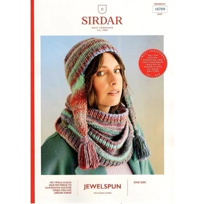 Image of Sirdar Jewelspun Chunky Knitting Pattern 10709 Ladies Hat &amp; Snood